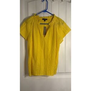 J Crew Flutter Sleeve V Neck Top in Cotton Dobby Yellow S NWT
